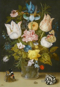 Klassik Blumen Werke - Bosschaert Ambrosius Blumenstrauß aus Blumen auf einer Leiste
